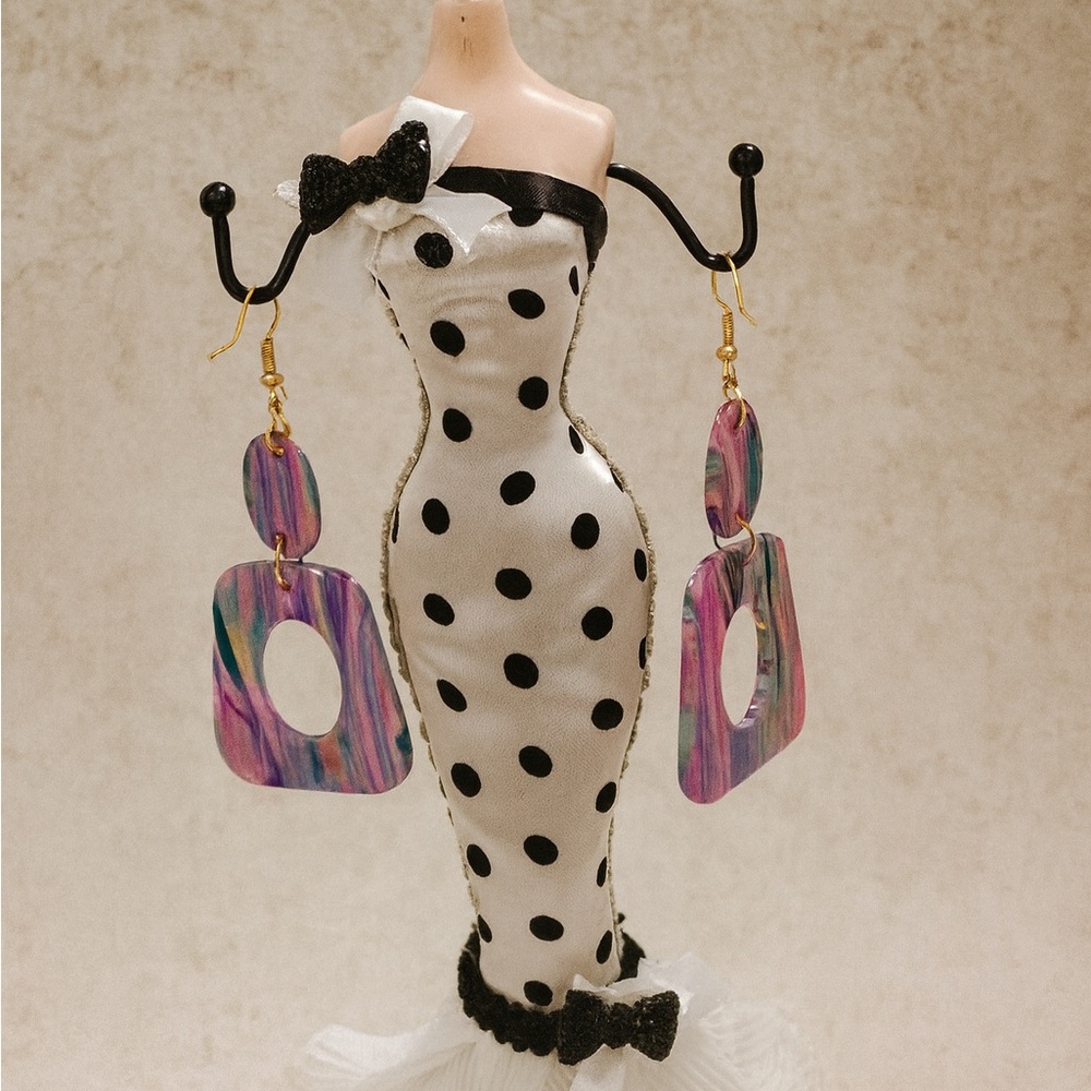 Handmade Geometric Dangle Earrings –Bold, Artsy, Handmade Polymer Clay Host Pick - Picture 4 of 15
